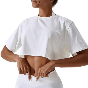 Camiseta Corta de Algodón para Mujer al por Mayor, Diseño Liso Transpirable con Cuello Alto, Corduroy Ecológico con Patrón 3D 2026 - Product Image 3