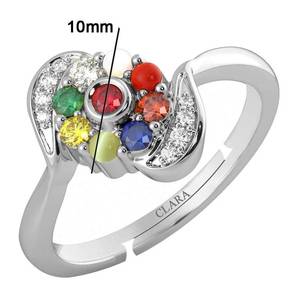 NOVAMART Fine 925 Sterling Silver <b>Adjustable</b> <b>Ring</b> for Women Girls Natural Certified Navaratna Stone Original Nine Planets Platin - Product Image 2