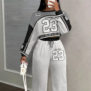 Conjunto Deportivo de 2 Piezas para Mujer, Talla Grande, Informal, con Estampado de Letras, Estilo Urbano, Transpirable, Ligero, Corte Regular, Diseño Invernal - Product Image 1