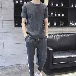 Tenue de sport coupe ajustée pour homme, pantalon sweat-shirt gris et respirant, t-shirt sans logo, survêtements XL, nouveaux ensembles assortis pour le haut et le bas - Product Image 4