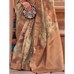 Sari en organza imprimé numérique vert sauge exquis avec chemisier pour les mariages - Product Image 2