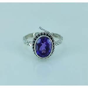 Anillo de Plata de Ley 925 para Mujer, Estilo Boho, Hecho a Mano, con Gema Ovalada de Amatista Natural, Color Morado, Piedra de Nacimiento de Febrero, Corte Perfecto, Regalo Ideal - Product Image 6
