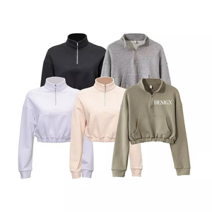 Nuevo diseño, sudaderas cortas para mujer, sudaderas con cremallera superior, marca de Color sólido, sudadera con cremallera en blanco para mujer, jersey con media cremallera - Product Image 4