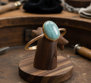 Handcrafted Natural Amazonite Cabochon 925 Sterling Silver Beaded Bracelet 14k <b>Gold</b> Bohemian Men's Size Adjustable Open - Product Image 2