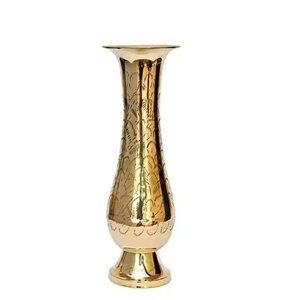Gold Finished Brass Flower <b>Vase</b> Home Tabletop Decorative for Dry Flowers <b>Engraved</b> Design Flower Pots Metal <b>Vase</b> - Product Image 5