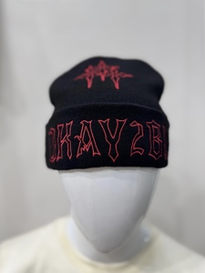 Black Embroidered Beanie Knit Winter Hat <b>Acrylic</b> Skull <b>Letter</b> Cap for Outdoor Casual Wear Custom Logo - Product Image 2