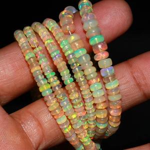 High Quality 16-Inch Long Ethiopian Fire <b>Opal</b> Smooth Rondelle Beads <b>Necklace</b> GIC Certified for Jewelry Making by Lustre - Product Image 3