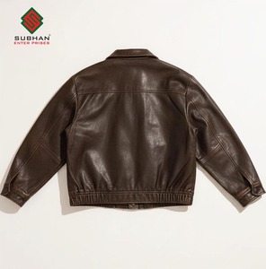 Chaqueta Bomber Extra Grande para Hombre, Color Marrón, Abrigo de Cuero Informal y Acogedor, Ropa de Calle Vintage, Servicio OEM, Cierre de Cremallera, Diseño Sólido - Product Image 2