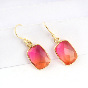 Trending-pendientes de plata de ley 925 con gancho colgante, joyería de moda, color naranja, de cuarzo, chapado en oro - Product Image 3