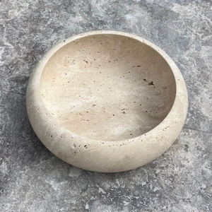 Bol rond en travertin de qualité supérieure avec une finition lisse artisanale, un attrait décoratif moderne et une durabilité longue durée - Product Image 1