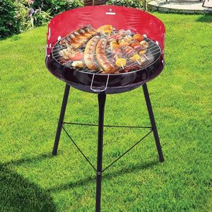 Griglia per barbecue leggera 36x36x53 cm a carbone con 3 gambe e parabrezza rosso/nero per il campeggio e il giardinaggio - Product Image 3