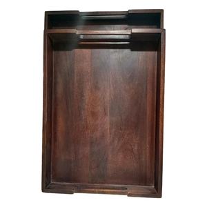 Ensemble de plateau de service en bois de manguier antique plateau en bois rectangulaire personnalisé de haute qualité sculpté à la main ensemble de vaisselle écologique - Product Image 3