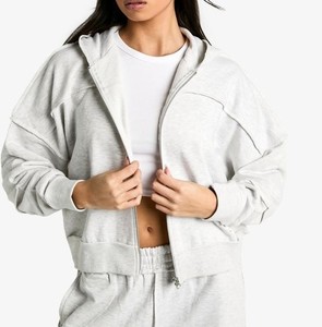 เสื้อออกกำลังกายแขนยาวมีฮู้ดแบบรูดซิปหน้าประตูผ้าใส่สบายมาใหม่ - Product Image 6