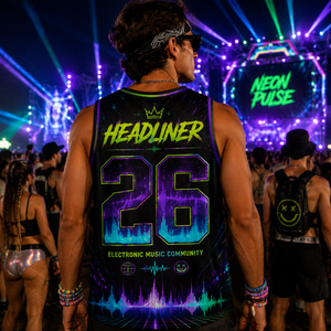Débardeur personnalisé pour festival de musique, débardeur néon, maillot pour événement EDM, sans manches, imprimé sur toute la surface, effet sublimation lumineux - Product Image 2