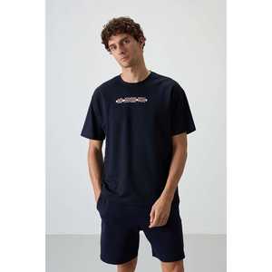 Camiseta Azul Marino 100% Algodón para Hombre, Corte Holgado con Textura Gruesa y Tela Jersey Estampada-88365 - Product Image 6