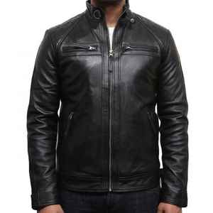 Custom New Arrival Vintage Style <b>Genuine</b> Leather Casual Wear Cotton <b>Nylon</b> Zipper Closure Windproof Men Leather jacket - Product Image 4