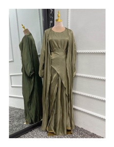 Summer Shiny 3-Piece Modesty Outfits <b>for</b> Ramadan <b>Eid</b> Silk Abaya Set Embroidery Kimono <b>Long</b> <b>Dress</b> Wrap Tie Skirt Pleated - Product Image 4