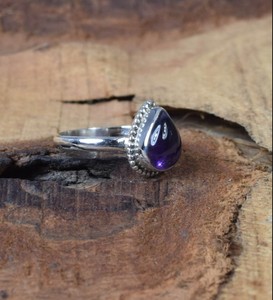 Top <span class=keywords><strong>Class</strong></span> chất lượng chính hãng Tím Thạch Anh Tím 7x9mm hình dạng quả lê bezel thiết lập vòng làm bằng tay 925 Sterling Bạc cho đám cưới - Product Image 2