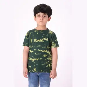100% Knitted Pure Cotton Fabric Regular Length Round Neck Half Sleeves Forest Tie and Dye T Shirt for Boys