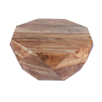 Table basse décorative moderne en forme de diamant en bois d'acacia massif brun finition naturelle pour salon et bureau à domicile