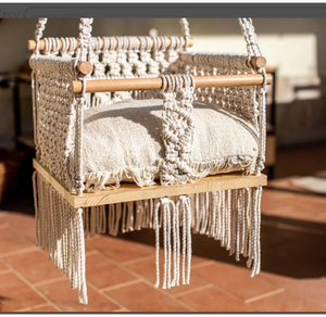 Columpio de jardín boho hecho a mano para bebé, hamaca de algodón natural DYAED, columpio para bebé estilo cuna, color natural, para colocar junto a la cama. - Product Image 3
