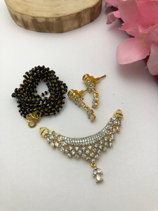 Minimalista CZ Mangalsutra collar Cubic Zirconia colgante con elegante cadena de cuentas negras para mujeres Premium acabado CZ collar conjunto - Product Image 5