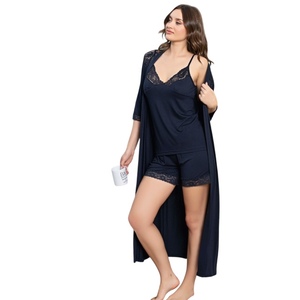 Conjunto de Pijama de Verano de Viscosa para Mujer, Camisón Capri, Túnica Corta, Cierre con Cordón, Tejido de Punto Suave y Transpirable, Ropa de Dormir - Product Image 2
