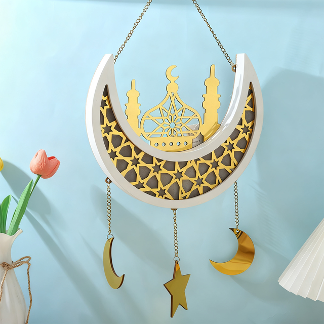 Novel LED Moon Castle Wood Pendant