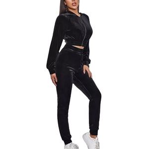 Ventes chaudes 2024 Ensemble de survêtement en velours pour femme Respirant 100% polyester Ensembles de jogging Couleur unie Tenues de survêtement tendance pour - Product Image 4