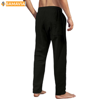 Pantalon de jogging pour homme SAMAVIA, taille haute, décontracté, brodé, vintage, en toile tricotée, coupe droite, en tissu hybride doux et confortable