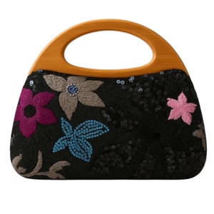 2025 Stylish Floral <b>Handbag</b> with Wooden Handle Elegant & Trendy for Women Export From India - Product Image 1