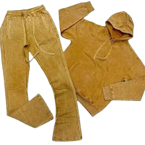 Conjunto Deportivo de Sudadera con Capucha y Pantalones Jogger para Hombre, Estilo Vintage, Lavado Ácido, Felpa, Ropa Casual de Calle para Invierno - Product Image 2