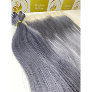 Faisceau de cheveux gris de haute qualité toupets cuticule vietnamienne aligné couleur claire Piano os peau droite faisceaux de trame HD dentelle - Product Image 4