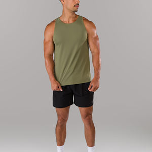 เสื้อกล้ามผู้ชายแห้งเร็วชุดออกกำลังกายในยิมสีเขียวล้วนสไตล์ลำลองผลิตตามสั่ง - Product Image 3