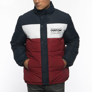 Veste bouffante souple coupe-vent pour hommes, col montant, mode hivernale, couleur bloquée, fermeture éclair, haute qualité - Product Image 3