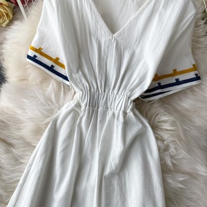 Nuevos vestidos mexicanos de algodón 100% para mujer, bordado Floral, hasta el suelo, cintura Natural, mangas cortas, método de tejido - Product Image 6