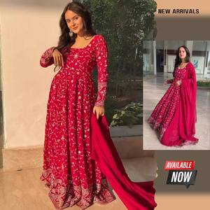Salwar Kameez ethnique indien traditionnel de haute qualité, faux fleurs, lourd, broderie de fils de sequins de 9 mm, micro-coton, tenue de soirée - Product Image 1