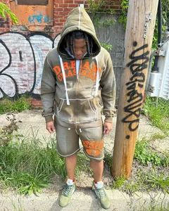 Service OEM Design personnalisé Ensemble de short et sweat à capuche et pantalon avec motif uni pour hommes - Product Image 2