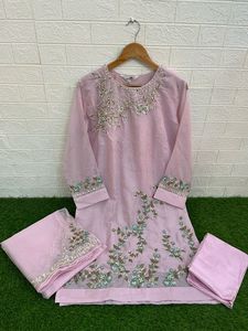 Latest Designer Faux Georgette Embroidery Sequence Work <b>Kurti</b> Set by Fab Zone - Product Image 2