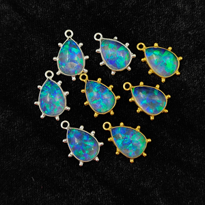 Colgante de bisel de pera de ópalo de fuego ópalo etíope 12x9mm cabujón de pera corte 925 plata esterlina oro Vermeil bisel conjunto colgante encantos - Product Image 5