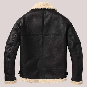 Veste en cuir de fourrure de mouton marron pour hommes B3 Bomber RAF Style toile en peau de mouton véritable pour l'hiver vente en gros cuir de fourrure d'aviateur - Product Image 3