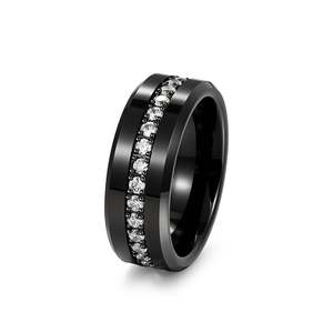 Jeulia Classic Black <b>Tungsten</b> Eternity <b>Ring</b> for <b>Men</b>-Trendy Stainless Steel Fashion <b>Ring</b> - Product Image 2