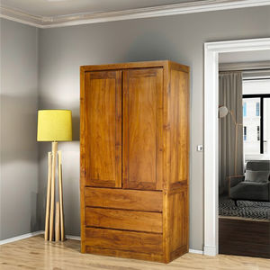 Armario de Teca Sostenible de Estilo Moderno y Sencillo con 2 Puertas y 3 Cajones para Dormitorio, Muebles para el Hogar - Product Image 1