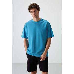 T-shirt homme bleu pétrole, grande taille, 100% coton, jersey texturé épais, imprimé - 88369 - Product Image 3