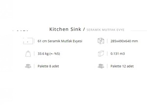 Fregadero de Cocina Cuadrado de Cerámica Moderna Turca, de un Solo Tazón, para Uso Comercial, Superficie Pulida, Instalación con Frente de Protección, un Orificio - Product Image 3