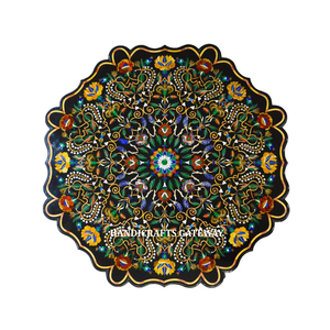 Design attrayant marbre noir forme ronde dessus de table décoration de la maison à la main meilleure qualité finition supérieure incrustation travail dessus de table - Product Image 1