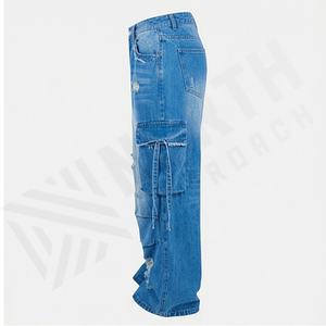 <b>Women's</b> Summer Oversized <b>Baggy</b> Denim <b>Jeans</b> Shorts Straight Fit Distressed Ripped Raw Hem Breathable Denim <b>Women</b> Denim Pants - Product Image 3