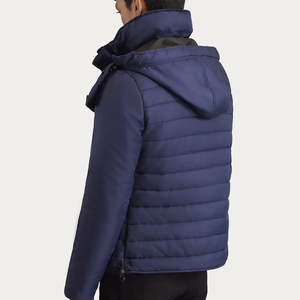 Blouson Bomber Homme Personnalisé en Toile Bleu Marine, Chaud et Coupe-Vent pour l'Hiver, avec Capuche et Col Montant, Matelassé, Style Décontracté et Tendance - Product Image 4