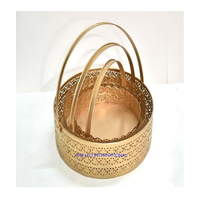 Cesta de Armazenamento de Metal Redonda para Presentes, Design Elegante, Cor Dourada, Cesta de Presentes com Alça da Índia