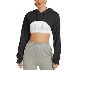 Custom 2024 Nueva ropa de moda de las mujeres en blanco recortada sudaderas con capucha de manga larga de lana Crop Top Sudadera CON CAPUCHA DE BD - Product Image 5